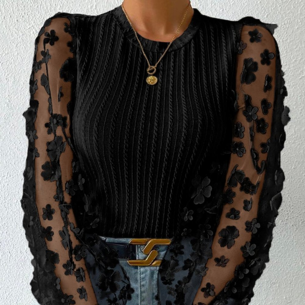 Black mesh floral sleeve